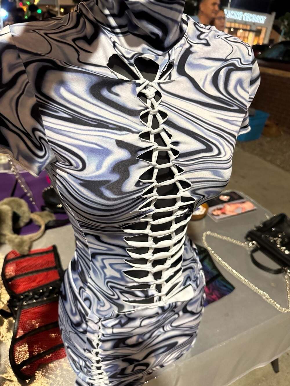 Slit & weaved Swirl Print Mini Dress